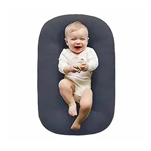 100% Cotton Baby Lounger for Newborn,Baby Play Mat,Tummy Time Mat with Cover for 0-24 Months Newborn Baby,Washable Play Gym Mats for Home Travel-Dark Grey