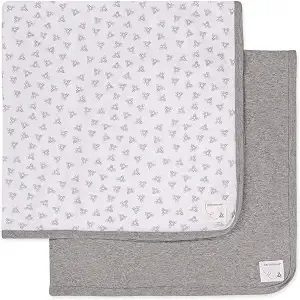Burt’s Bees Baby Infant Receiving Blankets, Made with 100% Organic Cotton, Stretchy and Soft Honey Bee Newborn Swaddle Blanket - Size 29 x 29 Inches - 2 Pack Set