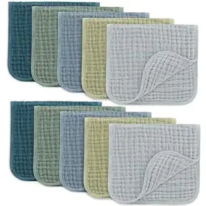 Comfy Cubs Muslin Burp Cloths 20″ x 10″, Pack of 10 - Large, 6-Layer, Ultra Absorbent 100% Cotton for Baby Drool and Messes - Soft, Safe & Gentle Baby Burp Cloths for Boys & Girls - Multi Boy