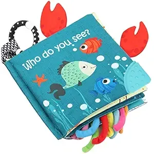 Fish Baby Books Toys, Touch Feel Cloth Crinkle Books for Babies,Baby Infant Toys 0-6, 6-12,12-18 Months,Newborn,Early Learning Education, Baby Gifts Shower for Boys Girls,Teething, Mirror,Shark Ocean