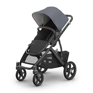 UPPAbaby Vista V3 Convertible Single-to-Double Stroller for Baby & Toddler, 30+ Configurations, Car Seat Compatible, All-Wheel Suspension, XL Basket – Julian (Dusty Blue Mélange/Carbon Frame)